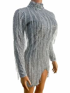 AD1381 <span class=keywords><strong>Rhinestone</strong></span> Stand Collar Celebrity Moda Lentejuelas Fringe Bodycon Sexy Club Party Wear para mujeres - Product Image 2