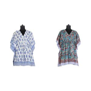 Nouveauté tunique courte Caftan chauve-souris sans manches haute qualité vêtements pour femmes robe caftan courte meilleure robe imprimée bloc à la main - Product Image 1