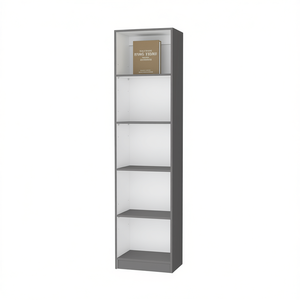 Librería Db Zachary Slim de 5 Estantes, 33x15x85cm, Gris Blanco, Madera, Estante de Almacenamiento para Sala de Estar - Product Image 1