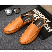 Mules en cuir sans talon pour hommes, à enfiler, semelle souple, demi-chaussures de conduite, cousues à la main, décontractées, pour le quotidien et les affaires