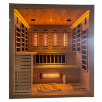 Poêle de sauna électrique de luxe à infrarouge lointain pour 6 personnes, en bois de cèdre rouge et de pruche, design moderne, écologique, vapeur sèche, usage commercial intérieur