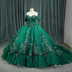Luxury <b>Dark</b> <b>Green</b> Shiny Evening <b>Formal</b> Gowns <b>Dresses</b> With Long Tail Jancember 6732-1 - Product Image 2