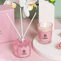 Ensemble de parfums d'intérieur de luxe OEM ODM sous marque privée, bougie en verre rose et diffuseur à bâtonnets, emballage personnalisé, coffret cadeau