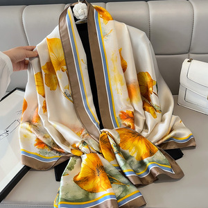 Fashion Elegant 180*85cm Polyester Silk Printed Scarf Custom Design Ladies Flower Pattern Silk Shawls for Muslim Women <strong>Kaftans</strong> - Product Image 1
