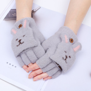 Étudiants écriture demi-doigts gants à rabat en peluche mignon visage de lapin filles doigts de rosée mode froid chaud femme chaud fête Ski - Product Image 2