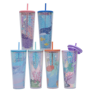 Gobelet en plastique à double paroi grande capacité 750 ml avec couvercle et paille, tasse créative à bulles pour les fêtes et les enfants - Product Image 1