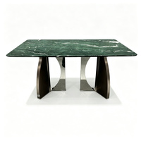 Table à manger moderne de luxe en marbre vert, plateau rectangulaire en pierre naturelle, base en métal incurvée, table de cuisine, meubles de maison