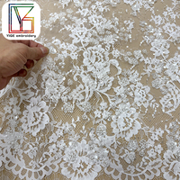 Tissu en dentelle Chantilly française à paillettes, tissu en dentelle perlée pour robes de mariée, tissu en dentelle à cils, vente chaude