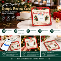 Weihnachts-NFC-Dynamische QR-Code Google-Bewertungskarte Aufkleber für Restaurant Café Tischplatten-Feedback-Schild Individuelles Feiertagsdesign