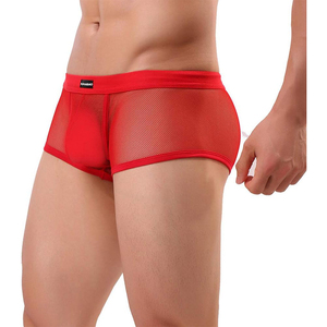 Mesh Breathable Cheeky <strong>Men's</strong> Underwesr Solid Color Trunks Boxer Briefs Undershorts with Pouch <strong>Transparent</strong> <strong>Shorts</strong> for Male - Product Image 1