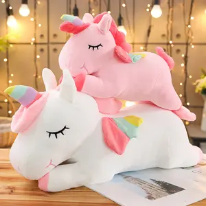 Desain Novel dekorasi bantal kuda poni pelangi, mainan boneka hewan Unicorn elektrik dioperasikan baterai