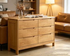 Modern Solid Wood <b>6</b>-<b>Drawer</b> Living Room Cabinet Scandinavian Style Storage Furniture for Home Use - Product Image 3