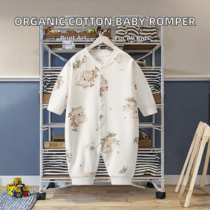 Pigiama per Neonati in Cotone Organico con Stampa Personalizzata di Cartoni Animati, Morbido e Traspirante, Tutina a Maniche Lunghe con Bottoni a Scatto - Product Image 2