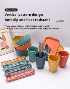 Juego de Tazones de Sopa de Paja de Trigo al por Mayor, Cuchillo, Tenedor, Cuchara, Palillos y Vajilla Portátiles para el Hogar - Product Image 3