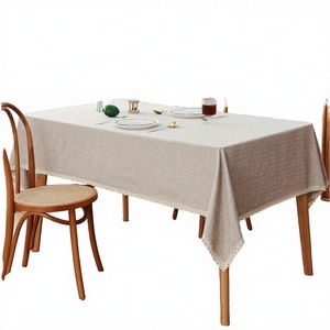 Nappe en mélange coton-lin avec dentelle, couleur unie personnalisée, tissée, résistante aux taches, pour table basse domestique, OEM - Product Image 3
