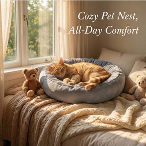 Cama Redonda de Lujo para Perros, Estilo Donut, XL, de Terciopelo, para Perros Pequeños, Medianos y Grandes, Diseño Sólido con Estampado Animal, También para Gatos - Product Image 1