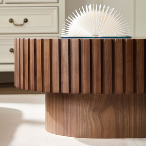 Modern Handcraft Drum Oval Wooden Coffee <strong>Table</strong> for Living Room <strong>Small</strong> Sturdy <strong>Pedestal</strong> Office Set - Product Image 6