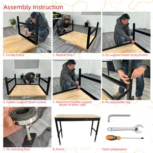 52" Height Adjustable Work Table Garage Workshop Working Table Mechanical Workstation Rubber Wood Top Workbench