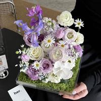 Boîte à fleurs carrée en acrylique transparente, emballage cadeau, bouquets, fleurs fraîches, boîte de présentation, fleurs préservées, Saint-Valentin, Jinhua