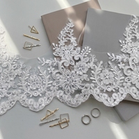 Bordure en dentelle florale dense de haute qualité avec perles et sequins en cristal blanc, 21 cm de large, accessoire pour robe de mariée