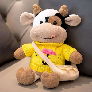Peluche de vache brodée personnalisée, en peluche courte, rembourrée de coton PP, animal en peluche doux, broderie de logo personnalisée, cadeau animal de <span class=keywords><strong>la</strong></span> <span class=keywords><strong>ferme</strong></span> - Product Image 1