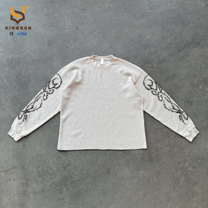 Camiseta de Manga Larga Personalizada de Punto Waffle para Hombre, 300 g/m², Estilo Urbano, Talla Grande, Algodón Liso, Venta al Por Mayor - Product Image 4
