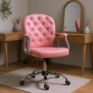 Sedia da Ufficio Girevole con Schienale Medio Imbottito in Pelle PU Rosa, Altezza Regolabile, Design Contemporaneo, Base Cromata - Product Image 2
