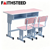 Ensemble bureau et chaise pour étudiants 2 places en MDF, pieds réglables en hauteur, pour salle de classe, maison, bureau d'étude, salle de formation