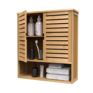Armoire à pharmacie murale moderne à double porte en bambou, 2 niveaux, multifonctionnelle, non pliable, rangement durable - Product Image 1