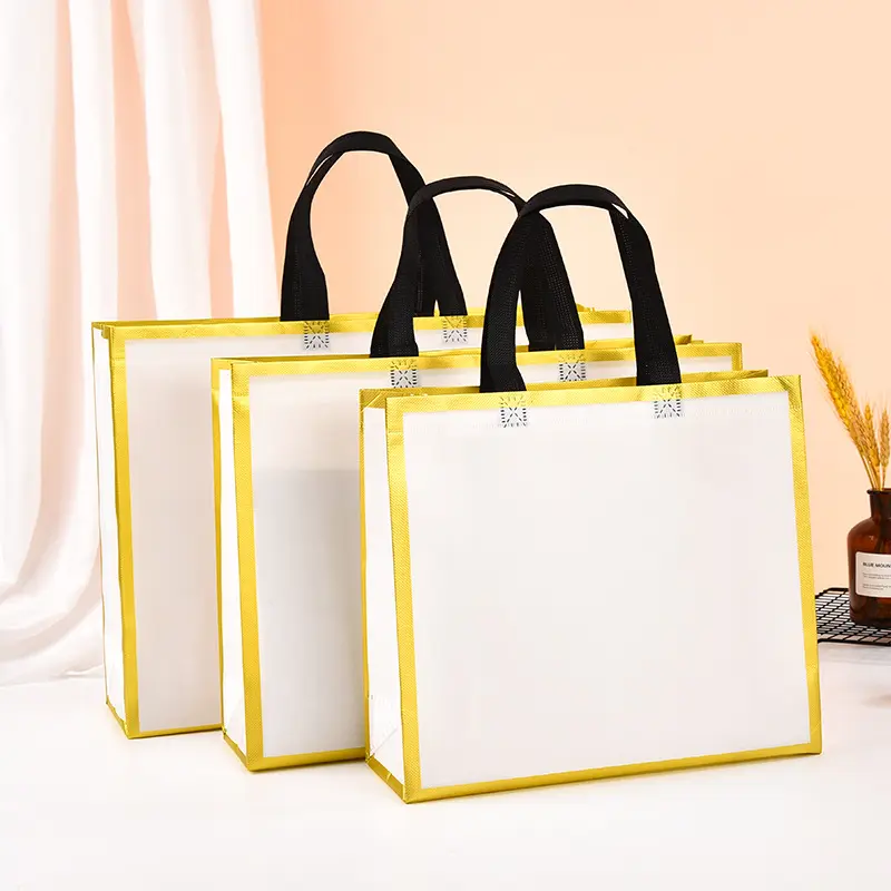 Shopping PP Tote Bags Non Woven Bag Gold Frame Shopper Tnt Fabric Handle Bag