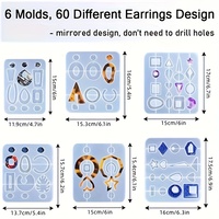 Un ensemble de 306 pièces de boucles d'oreilles moule en silicone bricolage, accessoires décoratifs de pendentif d'art de coulée de résine fabriqués à la main