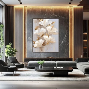 Art mural 3D, feuille d'or verticale, peinture contemporaine et minimaliste sur toile pour la décoration moderne de la maison et de la galerie - Product Image 4