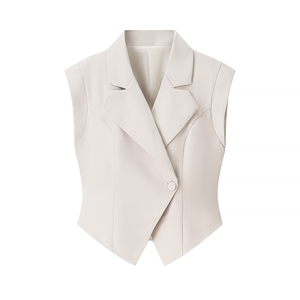 Set Estivo Casual da Donna con Gilet <span class=keywords><strong>Beige</strong></span> a V con Bottone Singolo e <span class=keywords><strong>Pantaloni</strong></span> <span class=keywords><strong>Lunghi</strong></span> con Zip, Moda Personalizzata - Product Image 2