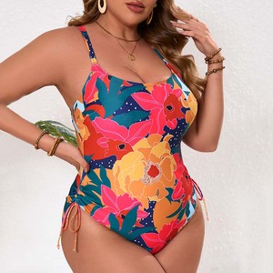2 días de envío rápido nuevo de talla grande Sexy estampado Halter espalda descubierta arrugas una pieza traje de baño ropa de playa <span class=keywords><strong>Mujer</strong></span> traje de baño - Product Image 2