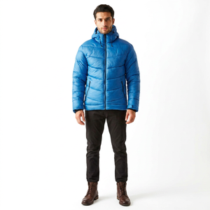 Custom Logo Lightweight Blue Puffer <b>Jacket</b> <b>Men</b> Full Sleeves Stand Collar <b>Summer</b> Coat Hood Casual High Street Style Thin Long - Product Image 1
