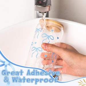 Pegatinas de transferencia de lazo azul <span class=keywords><strong>Frienda</strong></span>, hoja de pegatinas Coquette para decoración de botellas de agua, suministros para manualidades de fiesta - Product Image 5