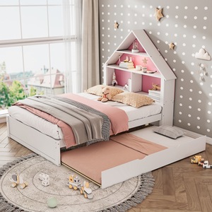 Modern <b>House</b>-Shaped Kids <b>Bed</b> With Storage Pink Color Bedroom Furniture For Children - Product Image 1
