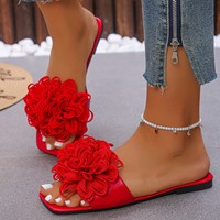 Sandales Plates Tendance en PU 2025 de Gros, à Motif Floral Américain et Européen, pour Femmes – Chaussures Décontractées d'Extérieur