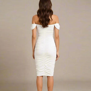 Vestido Elástico Blanco sin Tirantes hasta la Rodilla, Vestido <span class=keywords><strong>de</strong></span> Noche Sexy y Elegante Ajustado al Cuerpo con Falda <span class=keywords><strong>de</strong></span> Malla, Vestido <span class=keywords><strong>de</strong></span> Fiesta <span class=keywords><strong>de</strong></span> <span class=keywords><strong>Boda</strong></span> con un Hombro Descubierto - Product Image 3