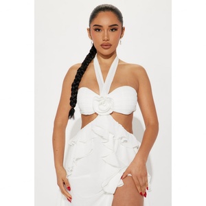 Vestido largo sexy con espalda descubierta, volantes, corte ajustado, estampado floral, cintura natural, ecológico y con cuello halter. - Product Image 5