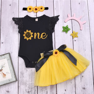 Girls' Dresses Sets Kids Lace Sleeve Top with Letter+Chiffon Skirts+Headband 3Pcs Summer Children Outfit <b>Toddler</b> Girl Dress - Product Image 1