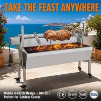 Grill Rotatif à Charbon de Bois en Acier Inoxydable Robuste 88-116cm avec Moteur Électrique pour Barbecue Extérieur et Rôtissage d'Animaux Entiers