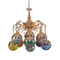 Lustre LED 8 lumières en mosaïque turque avec cadre en fer, lampe suspendue marocaine vintage, verre teinté fait main, bronze antique
