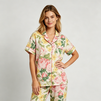 Ensemble de pyjama deux pièces pour femmes Beefey, imprimé floral lumineux, vêtements de nuit en bambou doux pour la peau, ensembles de pyjama pour femmes, vêtements de détente