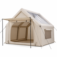 Tente de camping gonflable quatre saisons de 6,3 m² avec porte unique, lanterneau et auvent, en tissu Oxford 300D beige kaki, pour 3 à 6 personnes, idéale pour le glamping