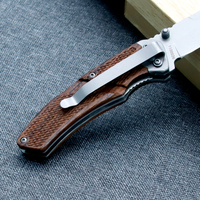 Couteau pliant tactique en acier inoxydable haute dureté HL avec manche en bois incrusté, couteau de chasse et de camping en plein air
