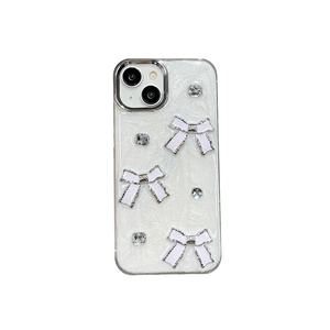2025 moda <span class=keywords><strong>mujer</strong></span> Bowknot diamante perla funda de teléfono <span class=keywords><strong>para</strong></span> <span class=keywords><strong>iPhone</strong></span> 16 Pro Max 15 14 13 12 11 parachoques goteo pegamento a prueba de golpes TPU cubierta - Product Image 2