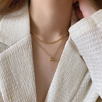 Collier en acier inoxydable à double couche, tendance pour femmes, pendentif en forme de petit haricot doré, collier tendance et polyvalent, cadeau
