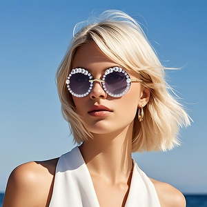 Gafas de sol Bride To Be Pearl para mujer, montura redonda de metal, protección UV400, tipo 3, lentes de PC, color negro Z842 - Product Image 5