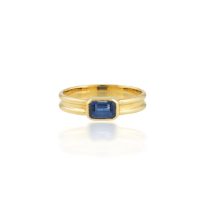 Emerald-Cut Kyanite Bezel-<b>Set</b> Yellow <b>Gold</b> Signet <b>Ring</b> refined yellow <b>gold</b> signet <b>ring</b> horizontally <b>set</b> emerald-cut blue kyanite - Product Image 3